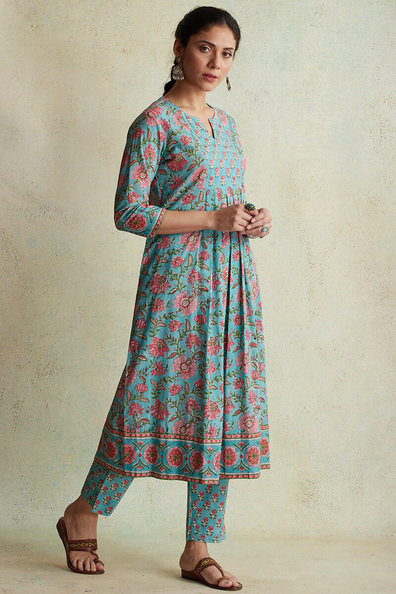 Sanganeri Block Printed A-line Cotton Kurta