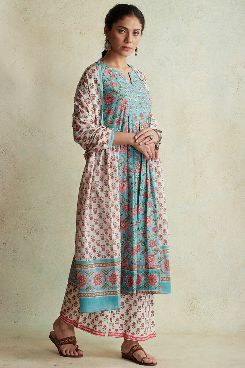 Sanganeri Block Printed A-line Cotton Kurta