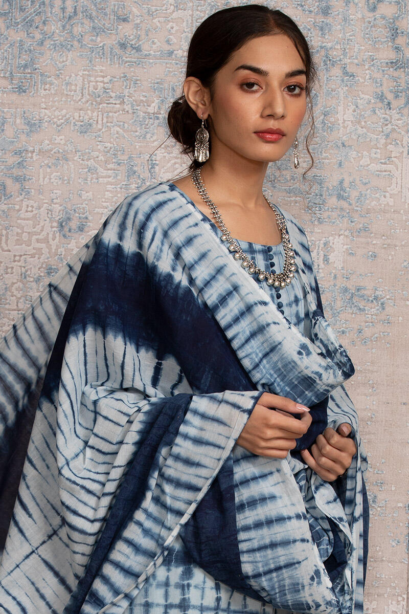 Indigo Shibori Printed Cotton Dupatta