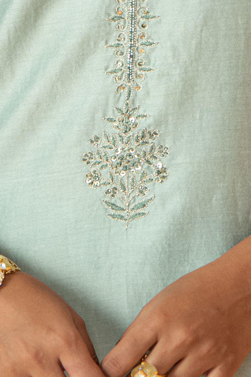 Blue Handcrafted A-Line Chanderi Kurta
