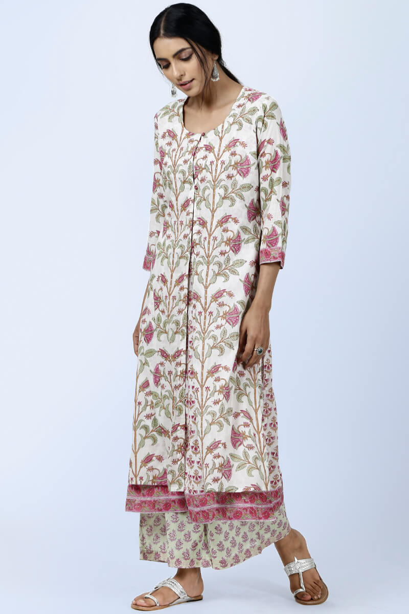 Pink Block Printed Cotton Farsi Pants