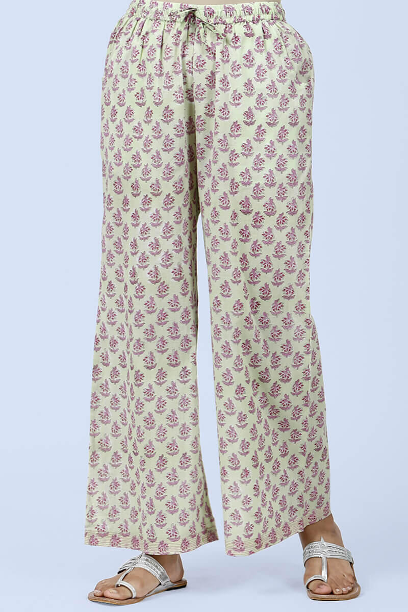 Pink Block Printed Cotton Farsi Pants