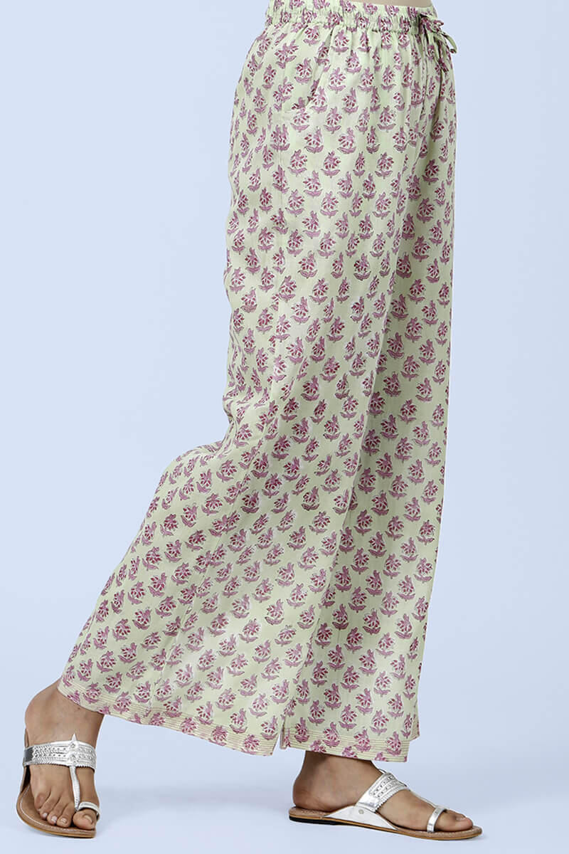 Pink Block Printed Cotton Farsi Pants