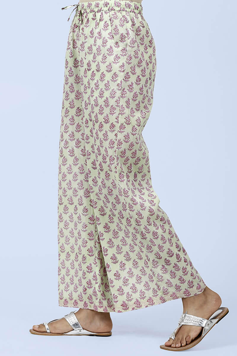 Pink Block Printed Cotton Farsi Pants