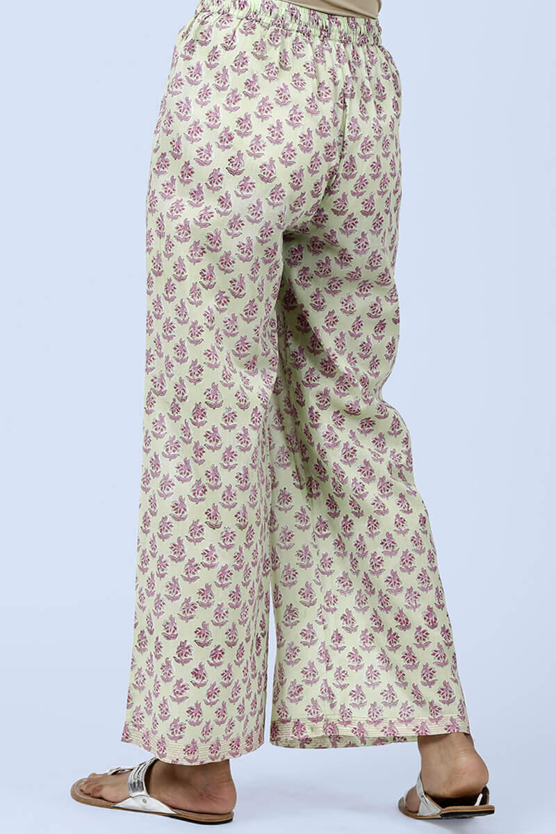 Pink Block Printed Cotton Farsi Pants