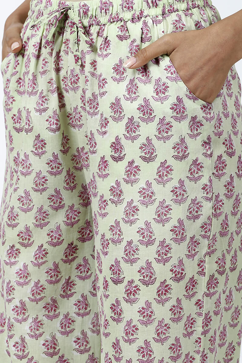 Pink Block Printed Cotton Farsi Pants