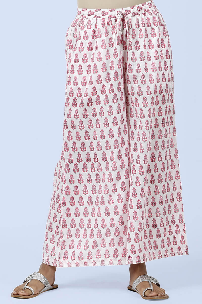 Pink Block Printed Cotton Palazzo