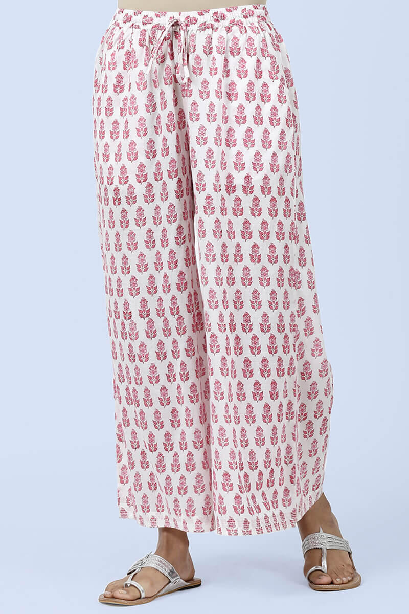 Pink Block Printed Cotton Palazzo