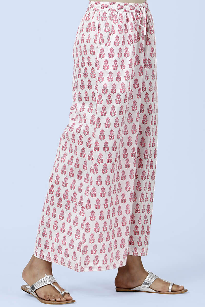 Pink Block Printed Cotton Palazzo