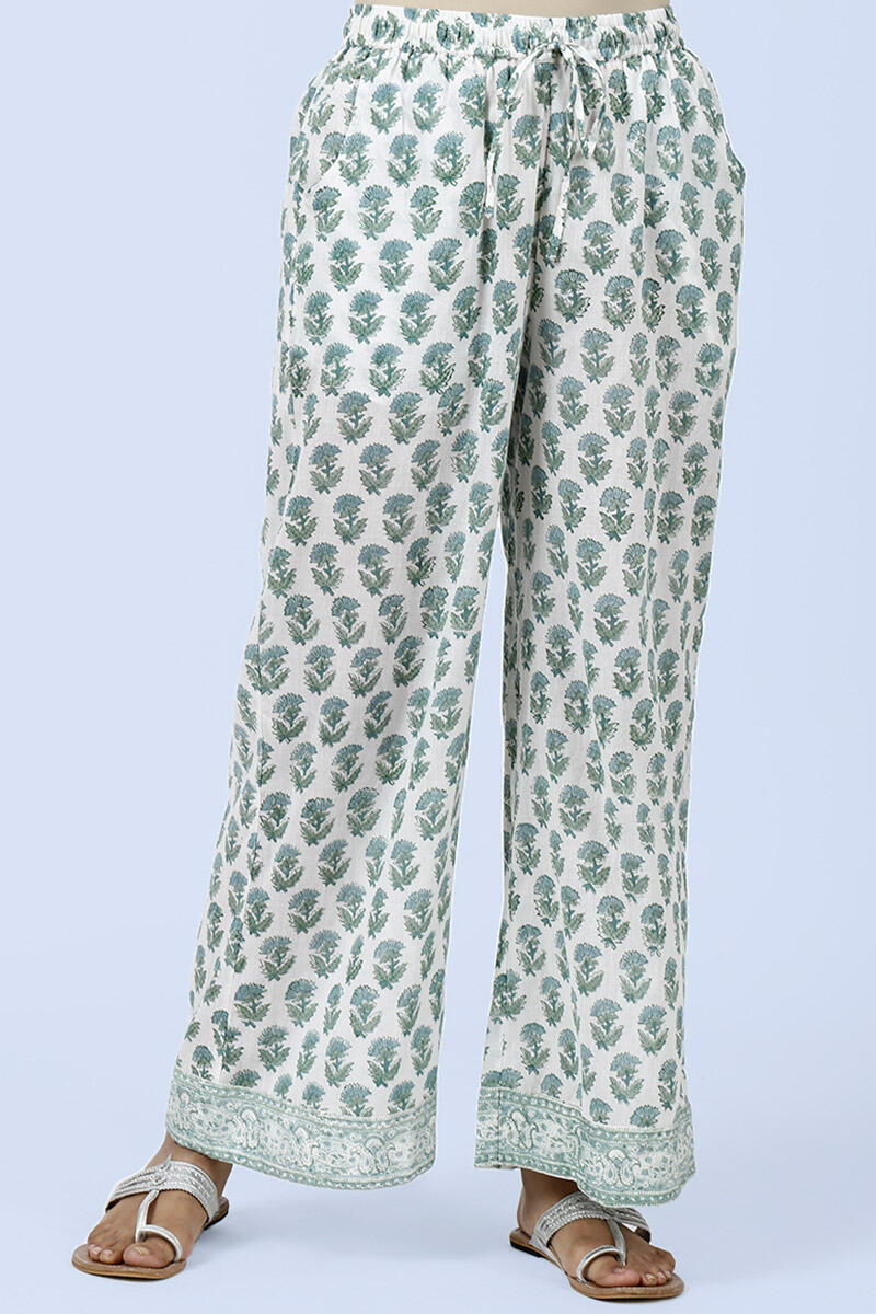 Green Block Printed Cotton Farsi Pants