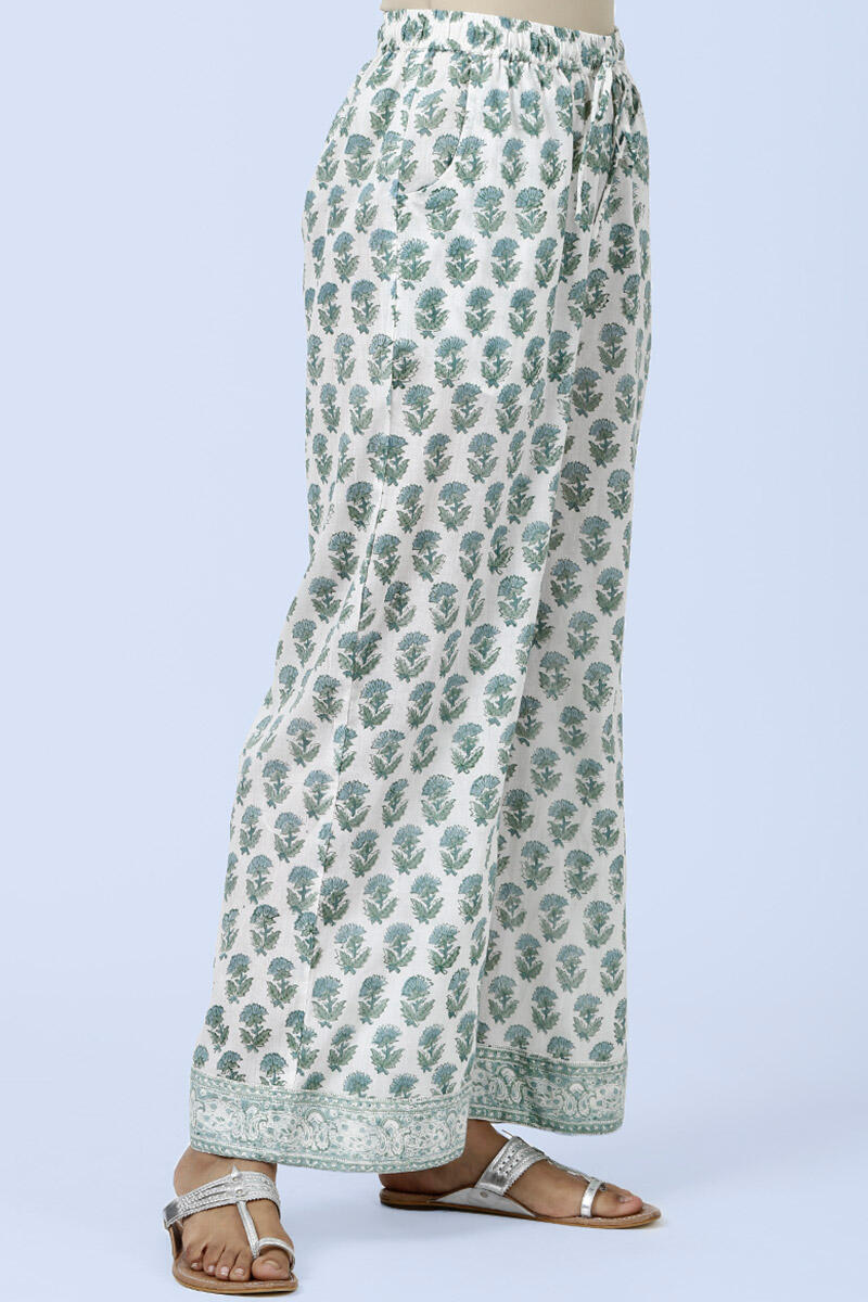 Green Block Printed Cotton Farsi Pants