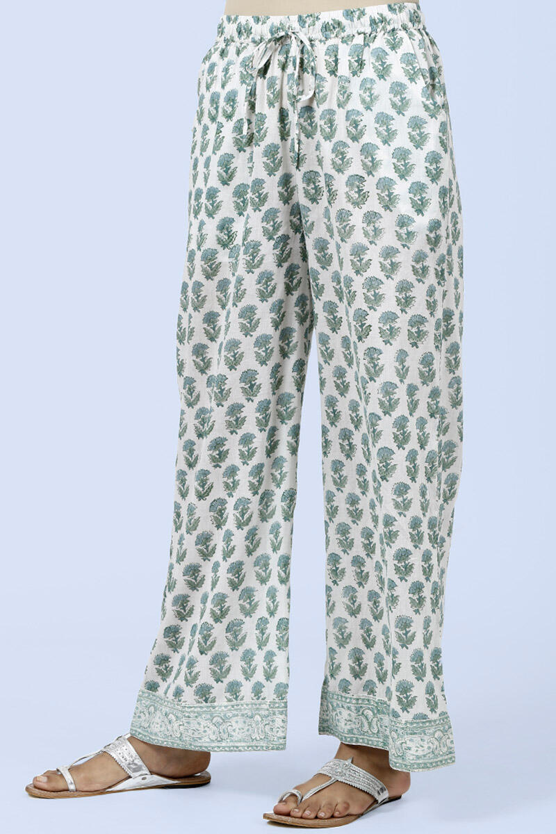 Green Block Printed Cotton Farsi Pants