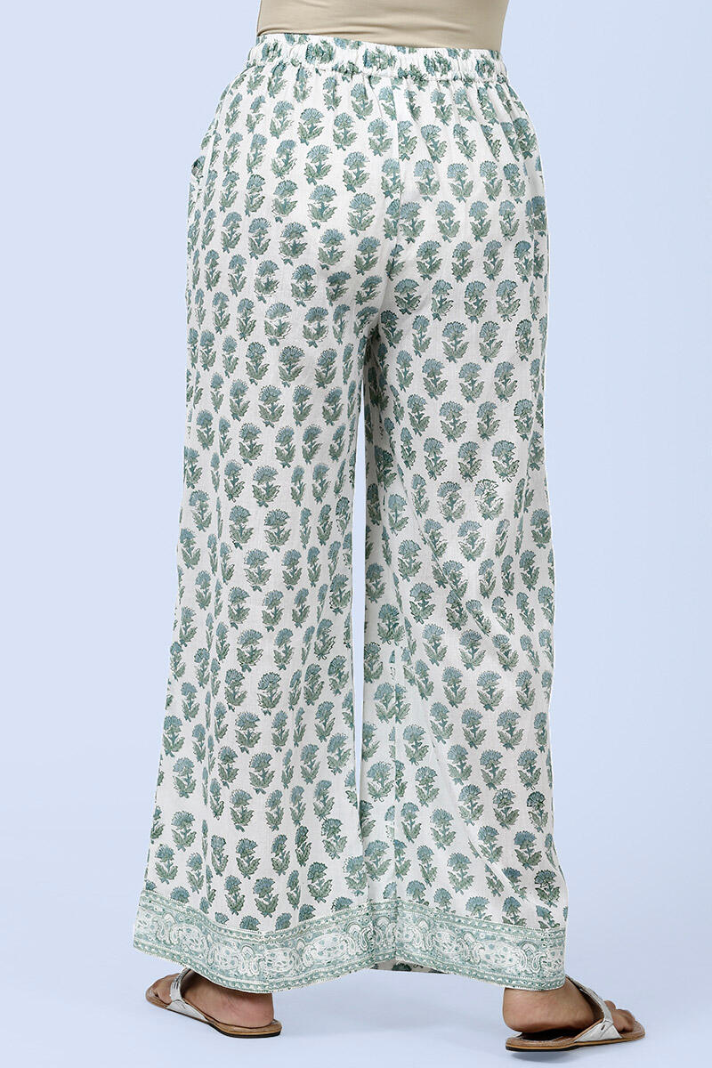 Green Block Printed Cotton Farsi Pants