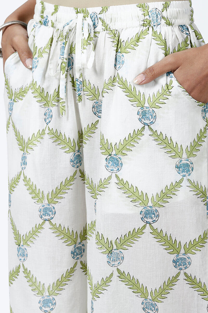 White Block Printed Cotton Palazzo