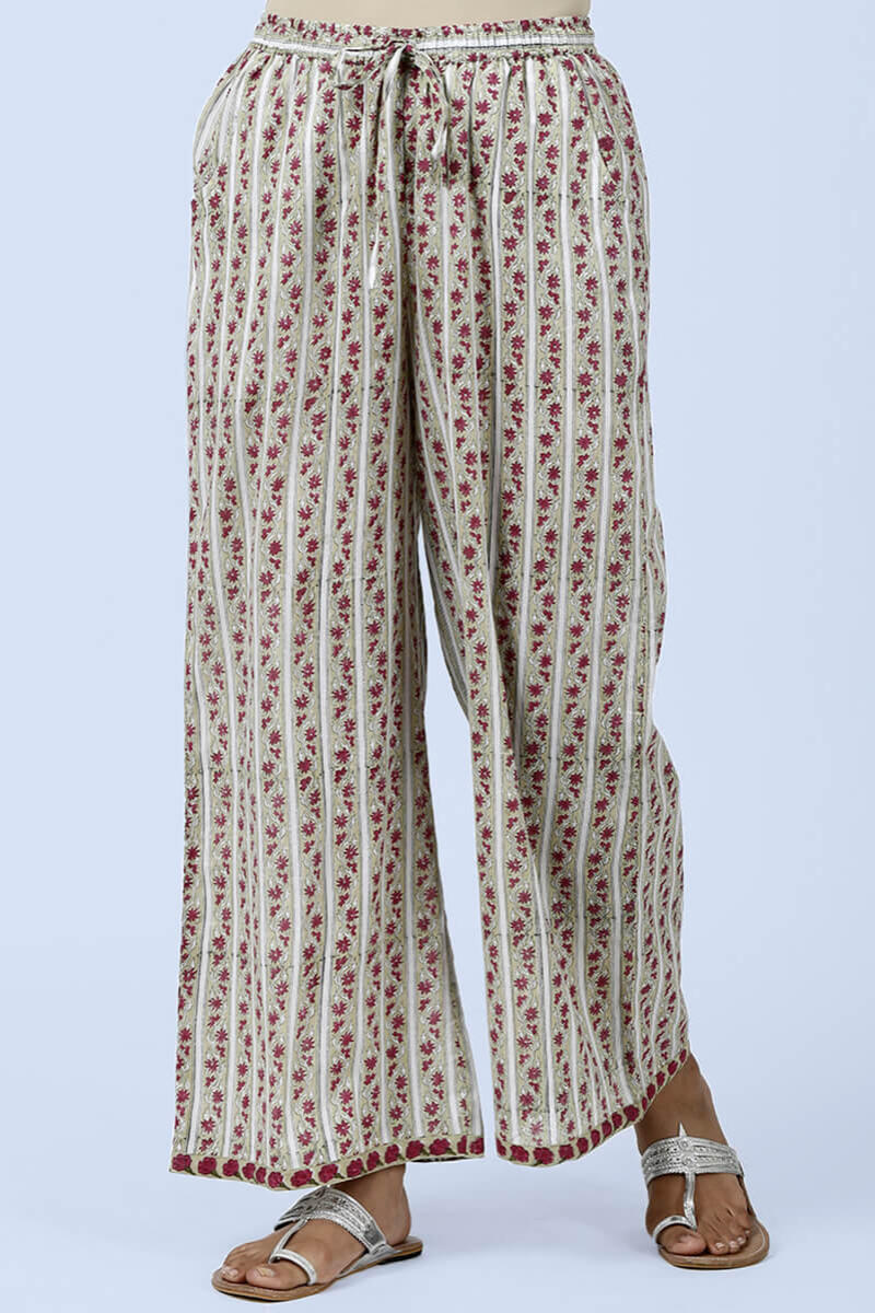 Red Block Printed Cotton Farsi Pants