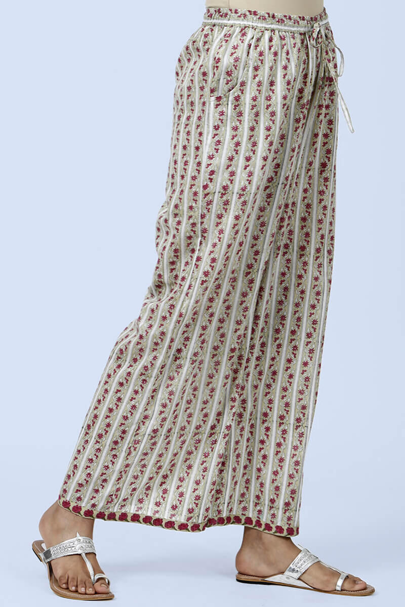 Red Block Printed Cotton Farsi Pants