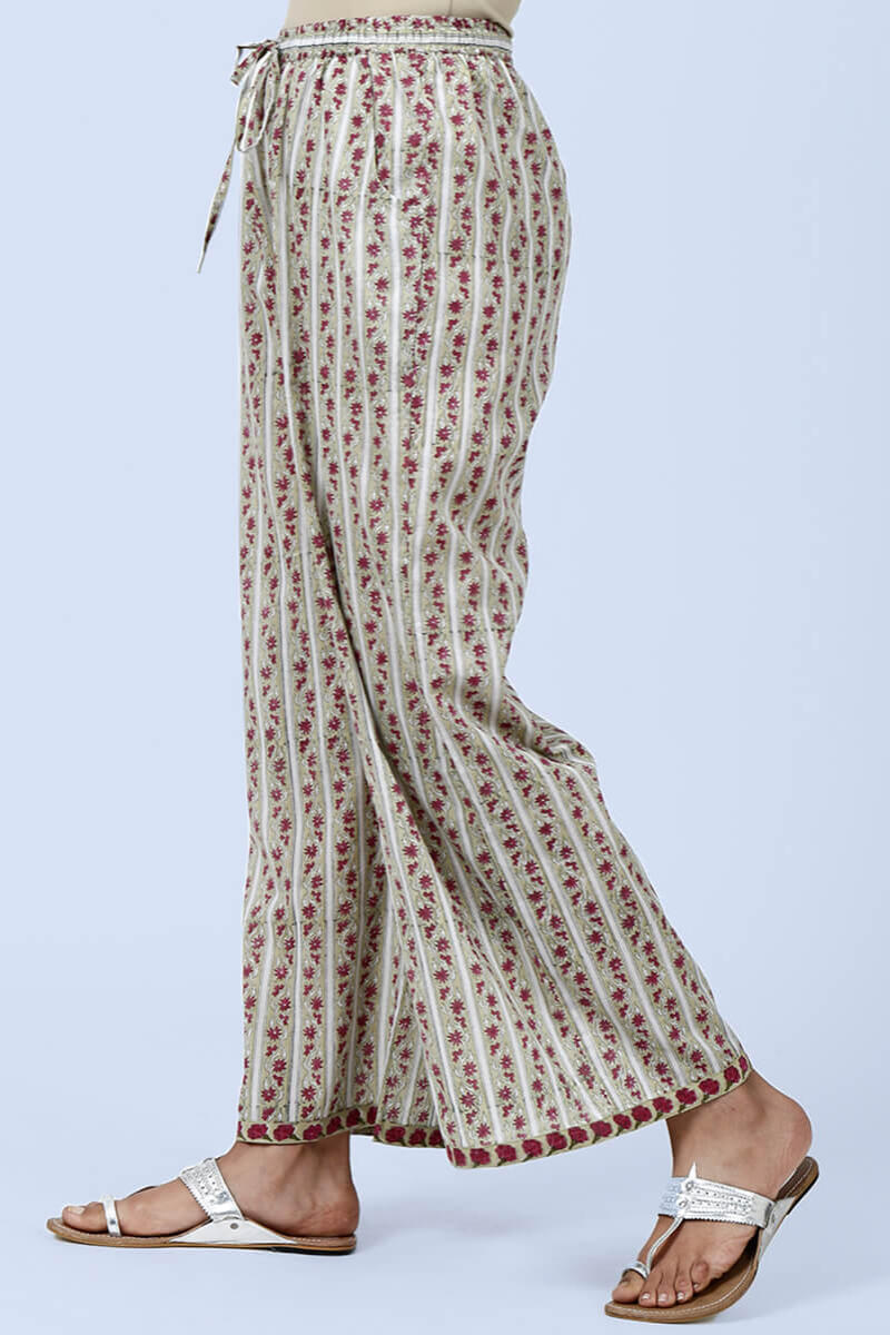 Red Block Printed Cotton Farsi Pants