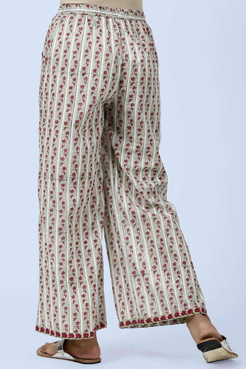 Red Block Printed Cotton Farsi Pants