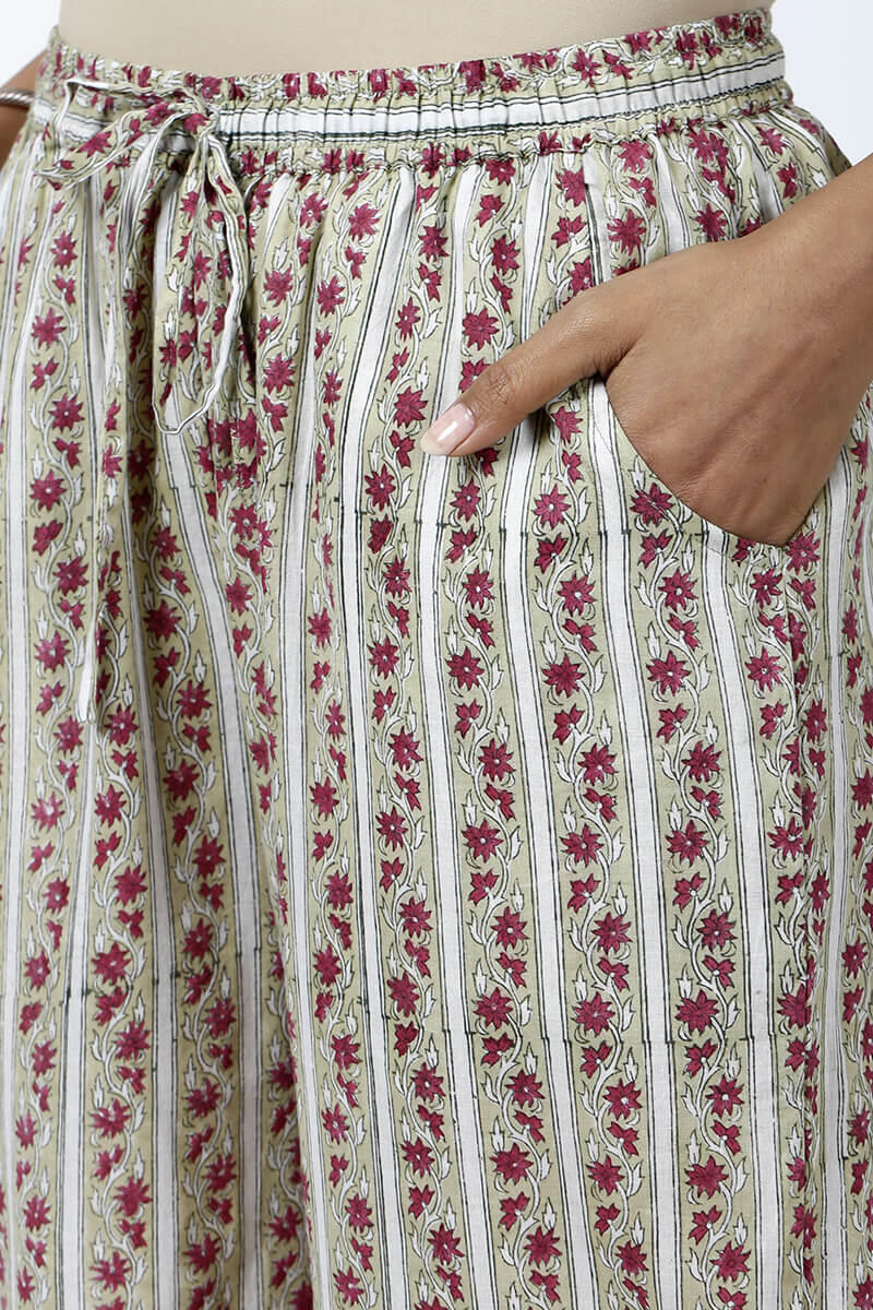 Red Block Printed Cotton Farsi Pants