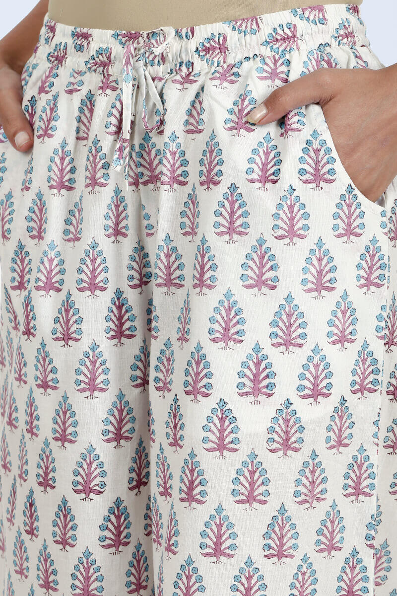 Blue Block Printed Cotton Palazzo