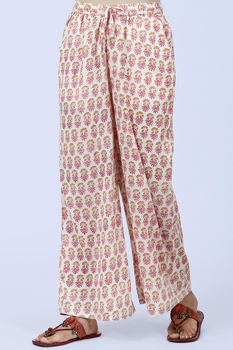 Pink Block Printed Cotton Farsi Pants