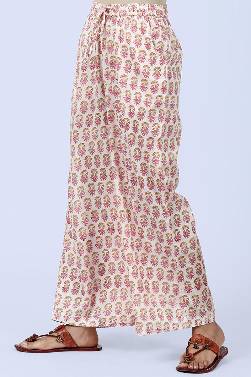 Pink Block Printed Cotton Farsi Pants