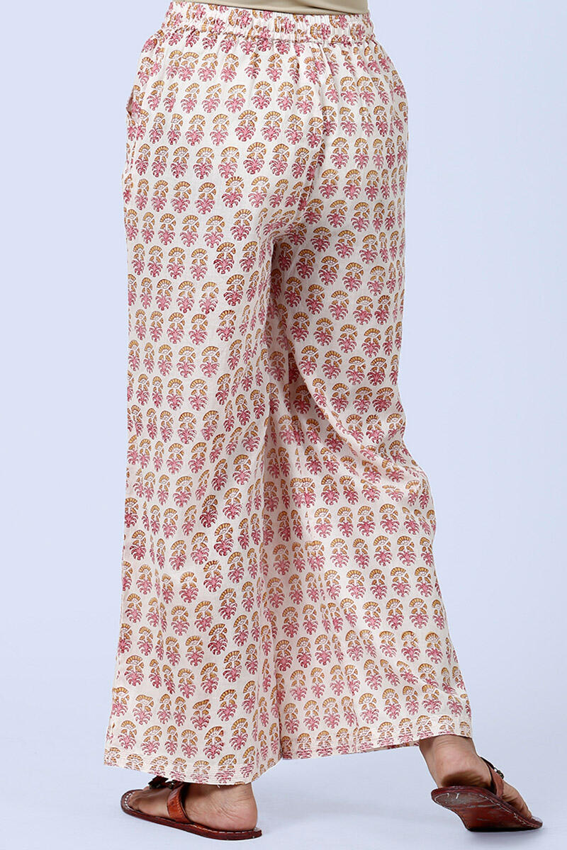 Pink Block Printed Cotton Farsi Pants