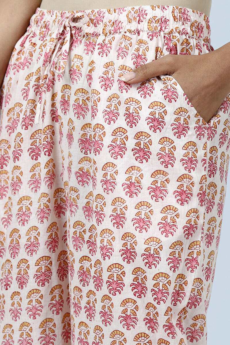 Pink Block Printed Cotton Farsi Pants