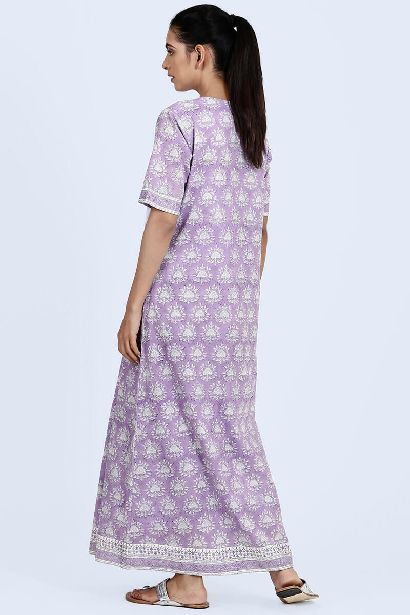 Purple Block Printed Cotton Dresses