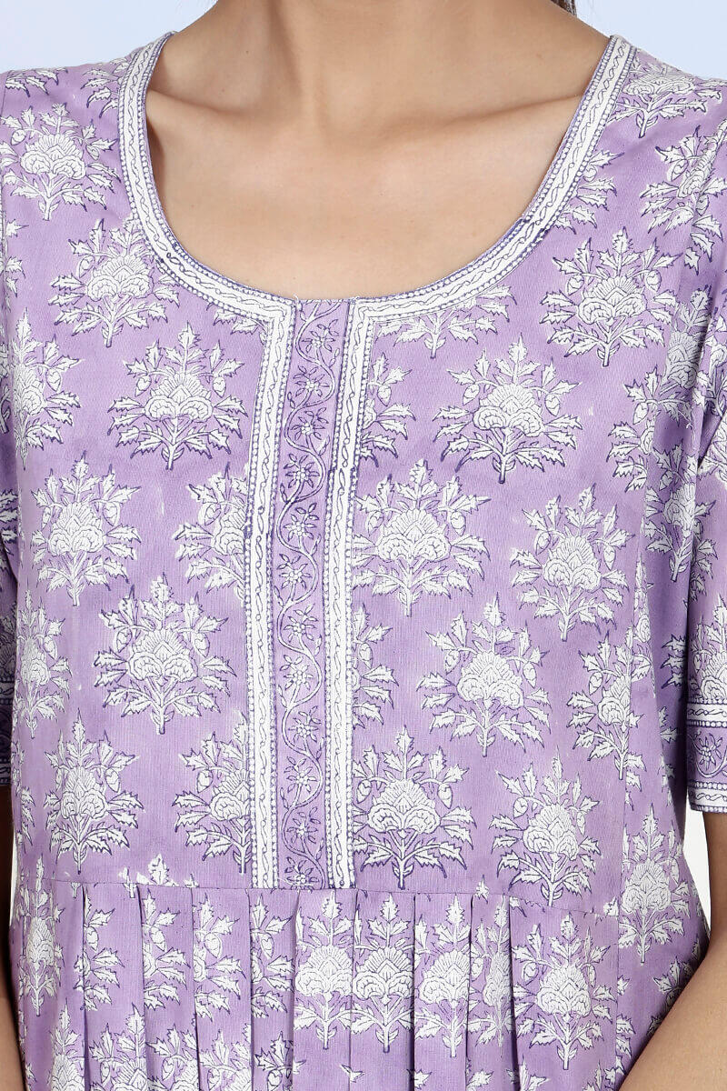 Purple Block Printed Cotton Dresses