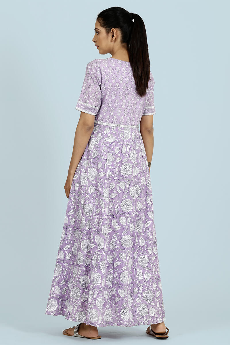 Purple Block Printed Cotton Dresses