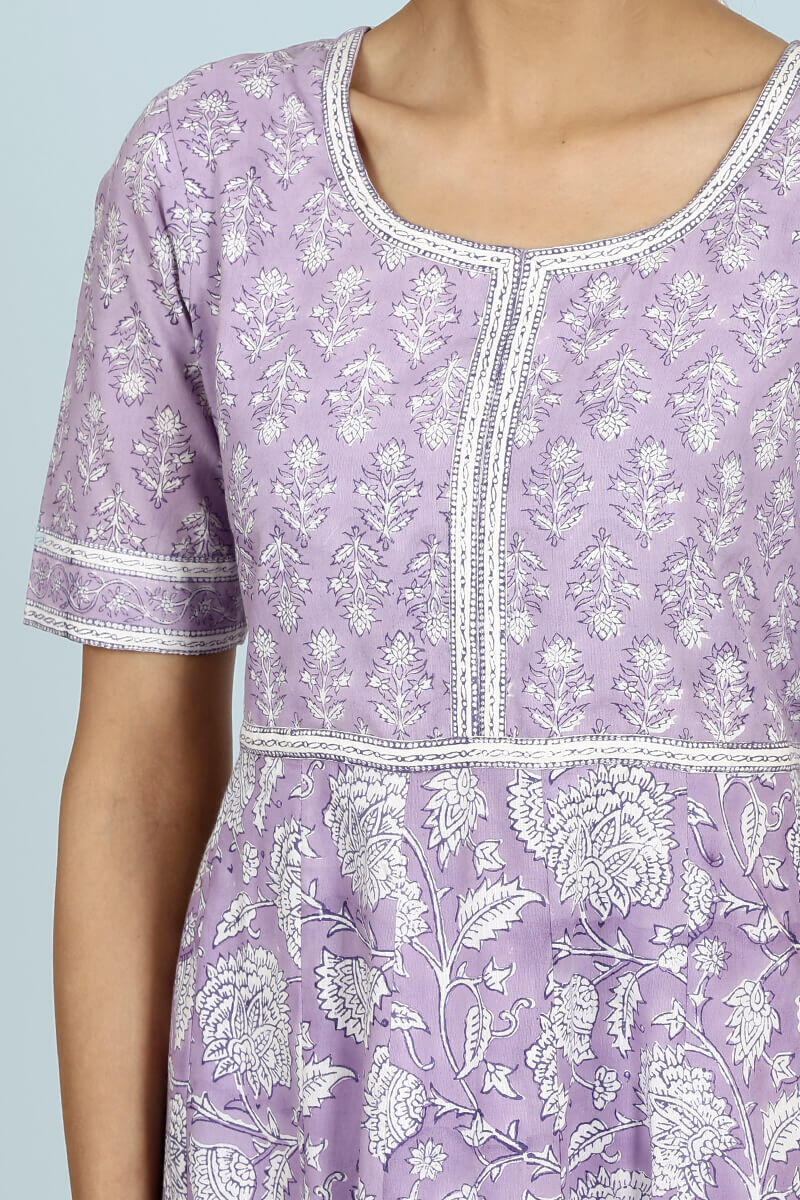 Purple Block Printed Cotton Dresses