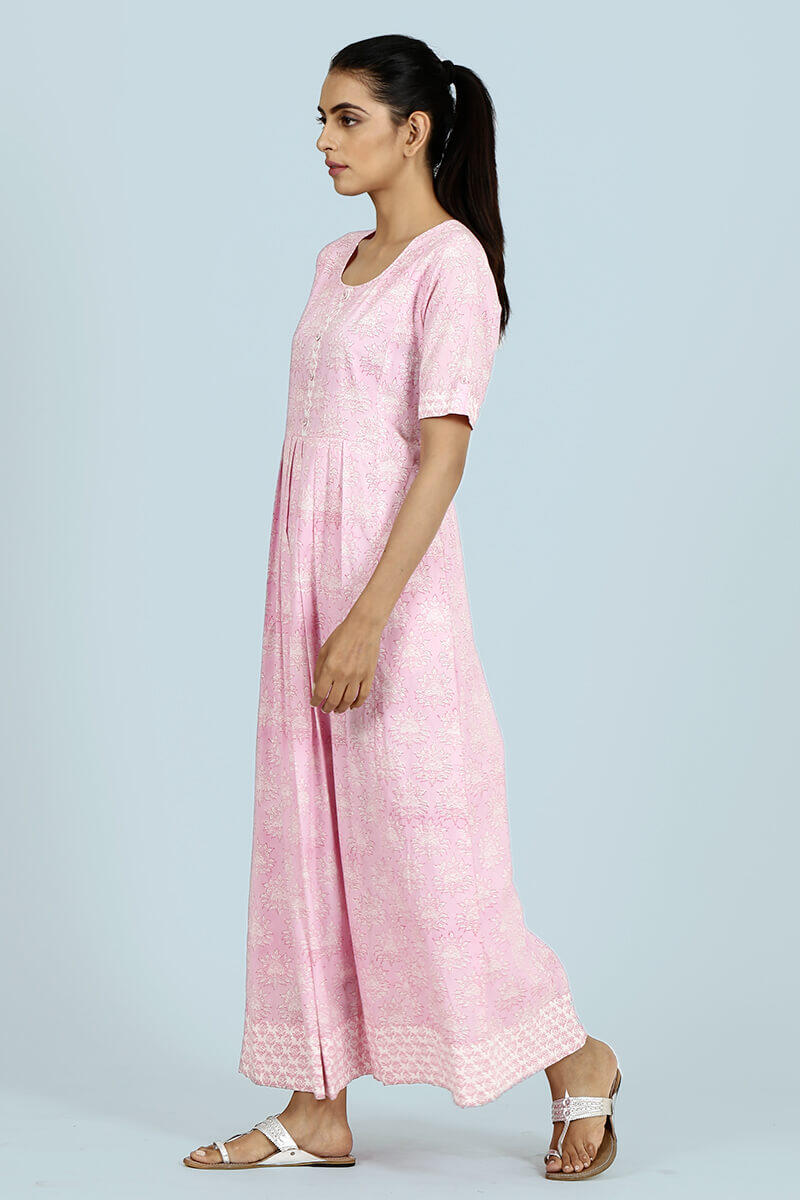 Pink Block Printed Cotton Dresses