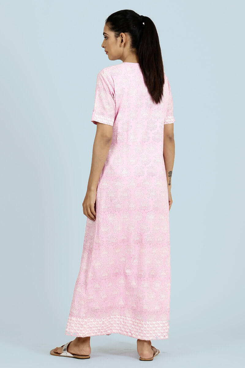 Pink Block Printed Cotton Dresses