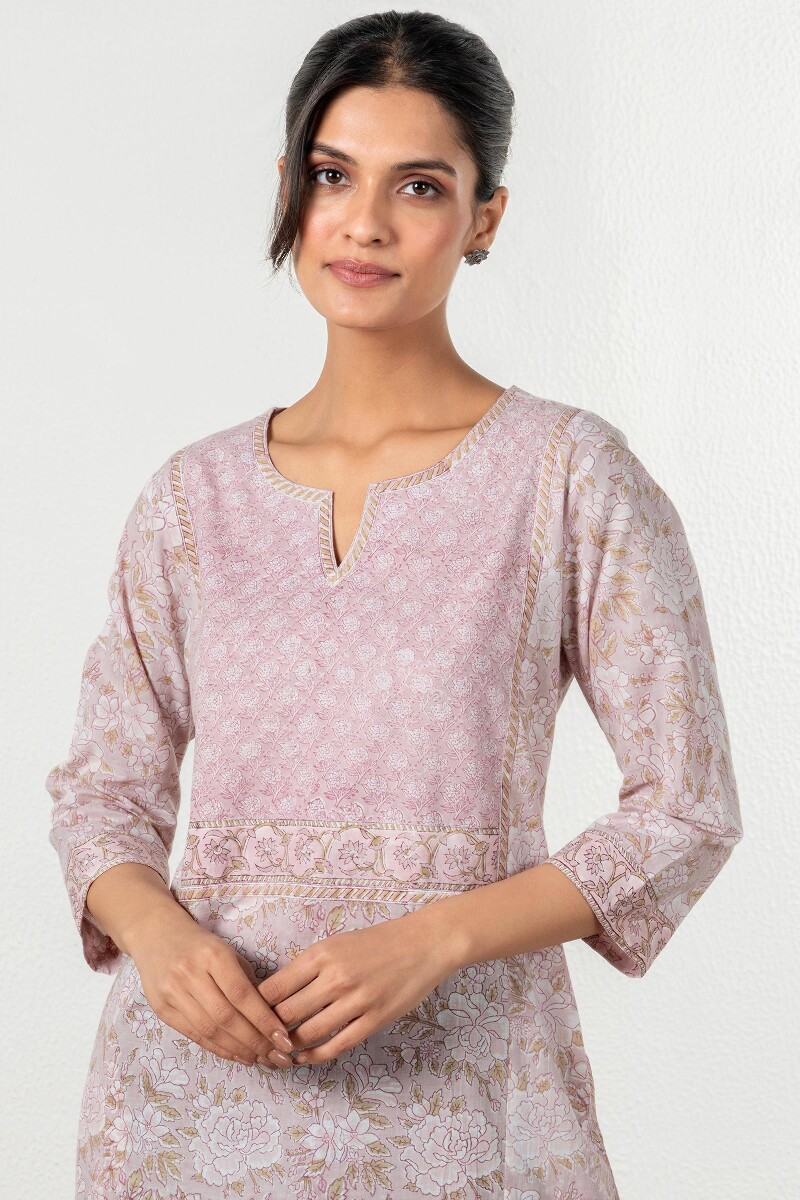 Pink Block Printed Cotton Kaftan