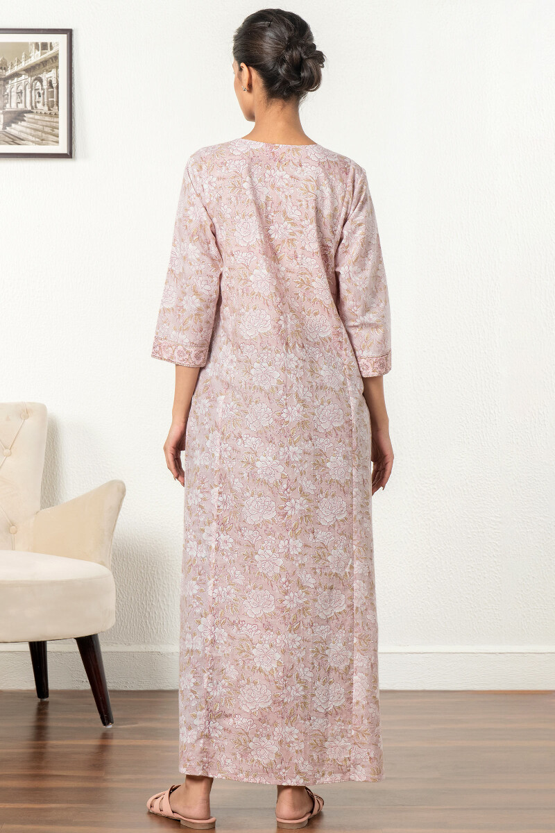 Pink Block Printed Cotton Kaftan