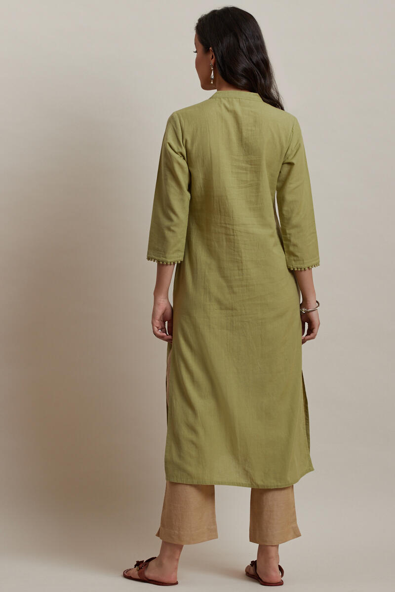Green Handcrafted Straight Cotton Kurta