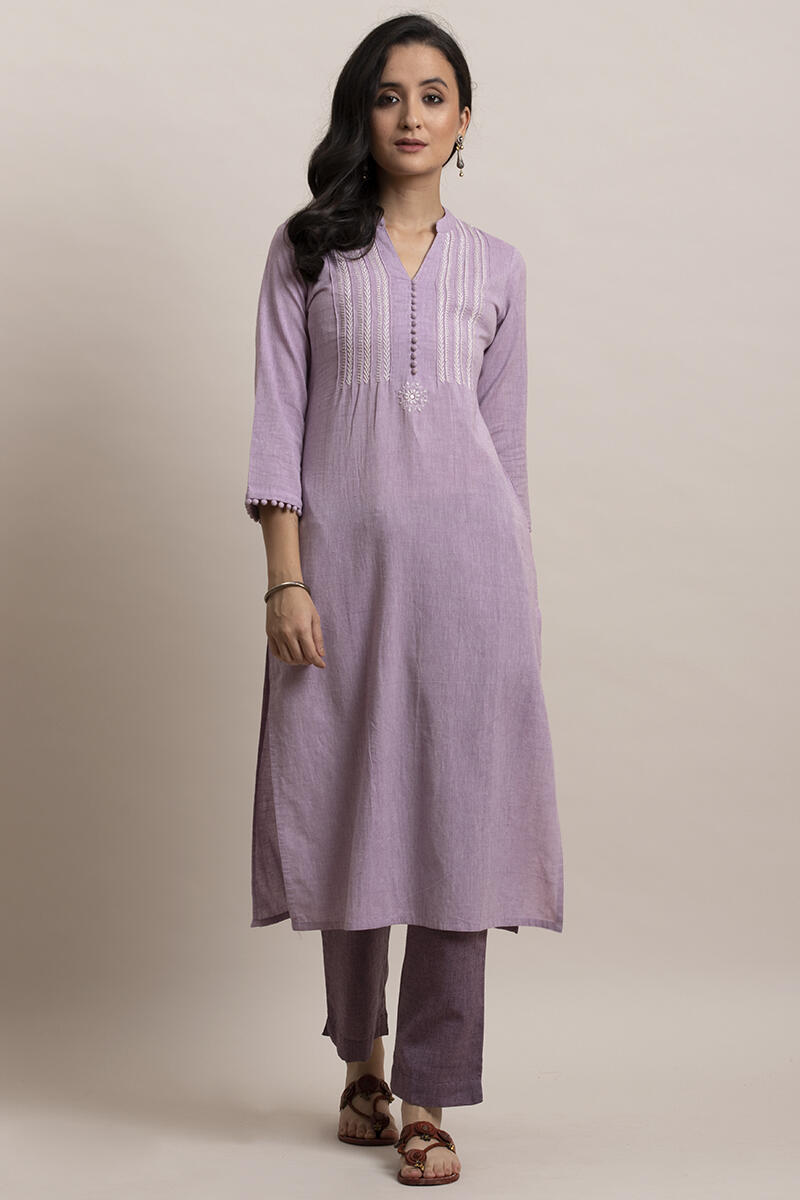 Purple Handcrafted Straight Cotton Kurta