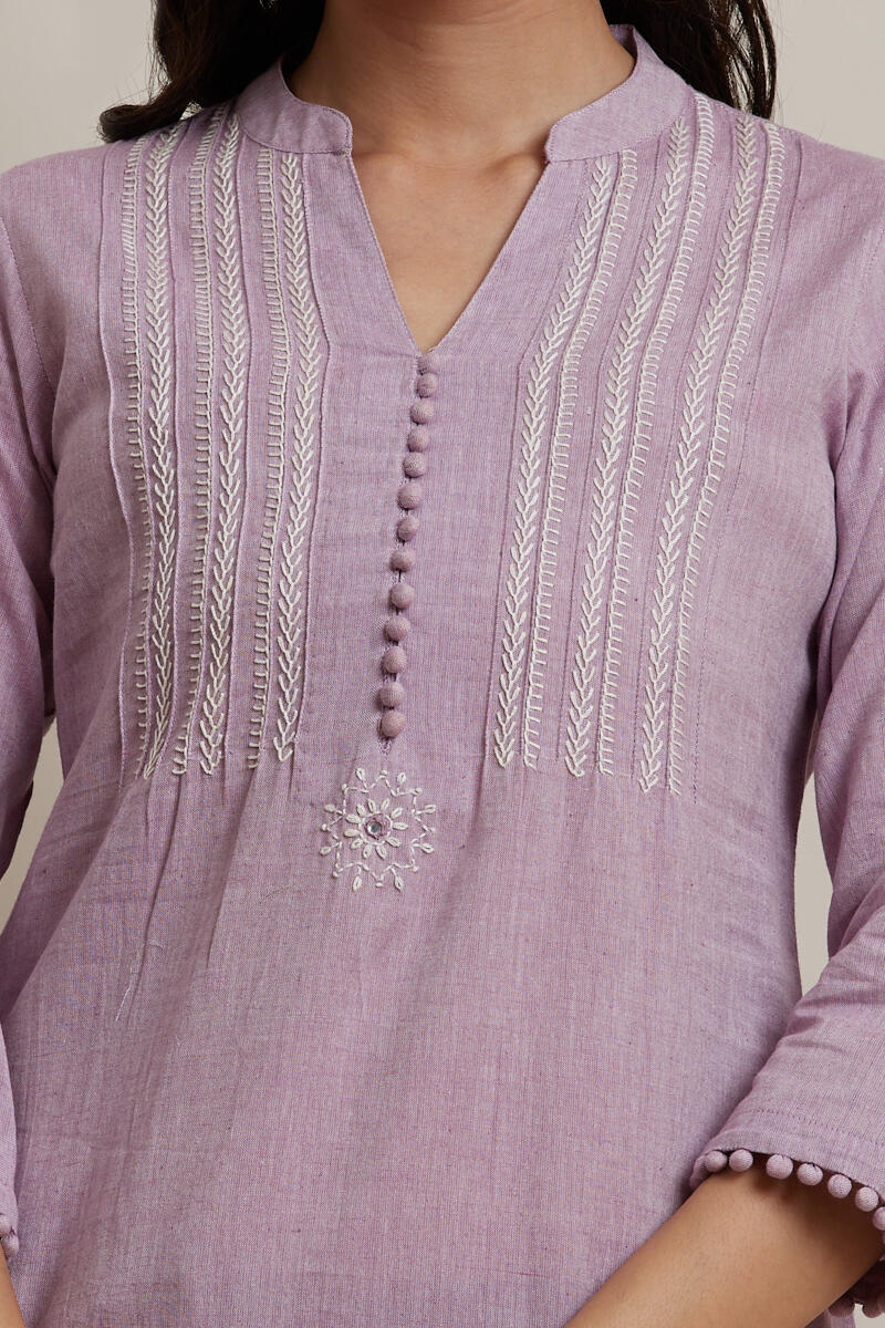 Purple Handcrafted Straight Cotton Kurta