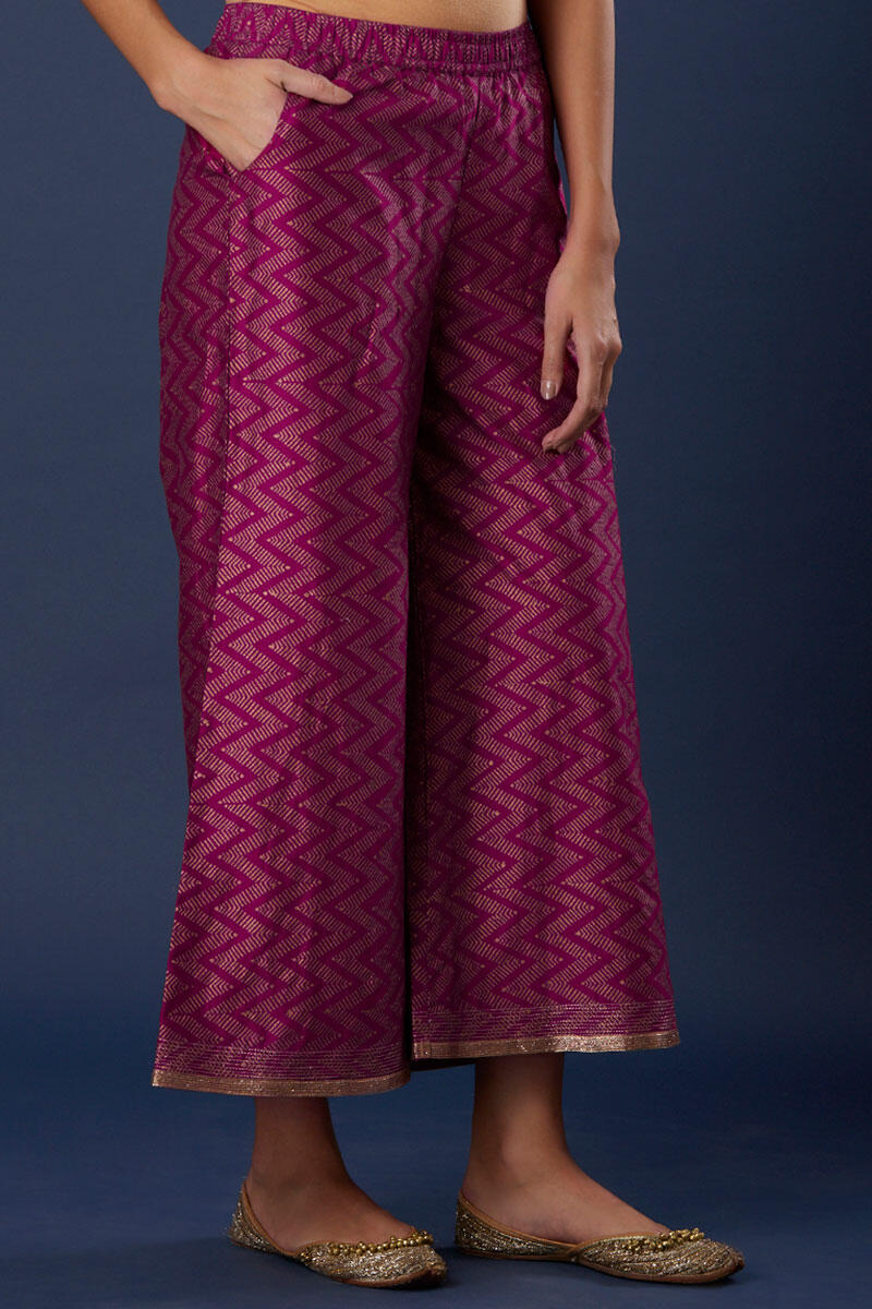 Pink Block Printed Silk Cotton Blend Palazzo