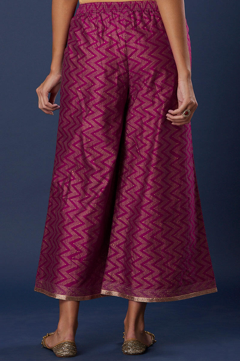 Pink Block Printed Silk Cotton Blend Palazzo