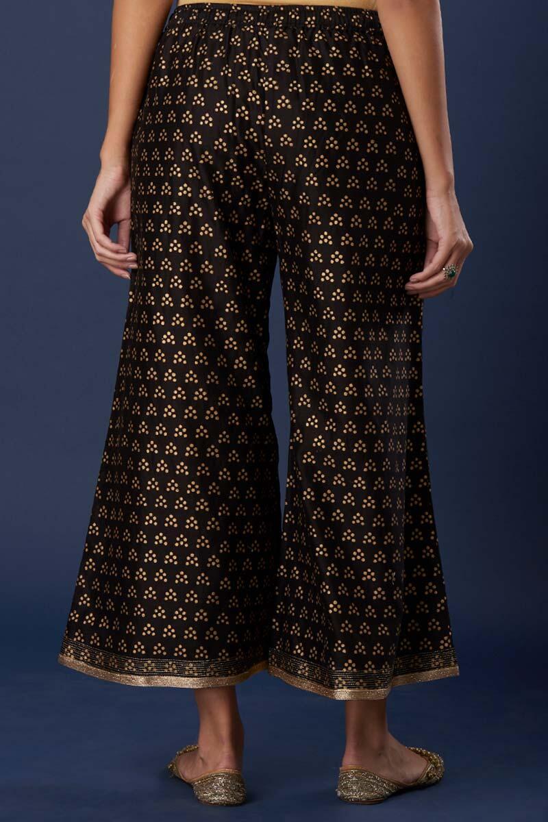 Black Block Printed Silk Cotton Blend Palazzo