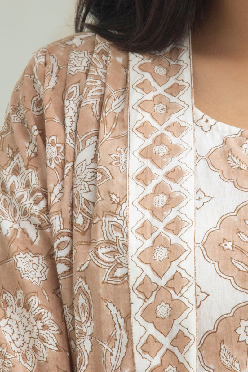 Brown Block Printed Cotton Kimono