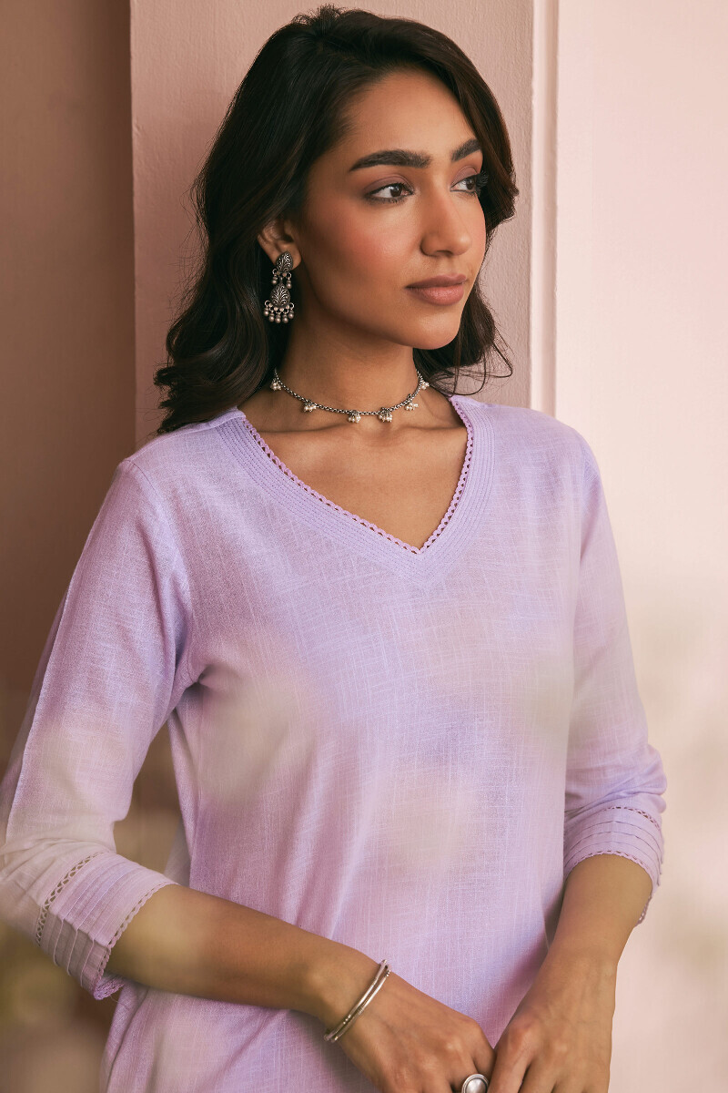 Purple Handcrafted Straight Gauze Slub Kurta