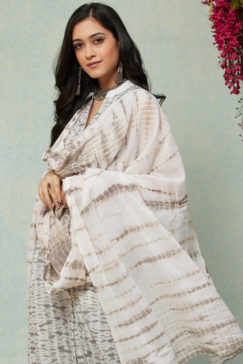 Grey Shibori Printed Cotton Dupatta