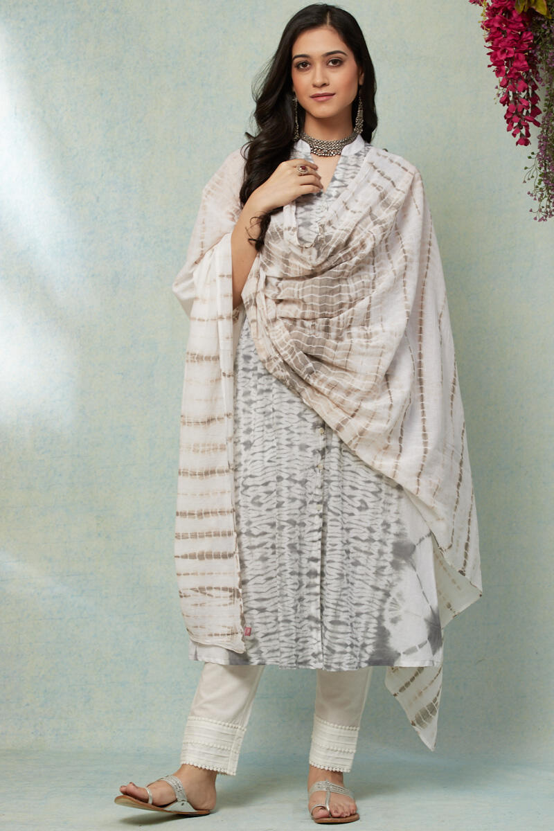 Grey Shibori Printed Cotton Dupatta