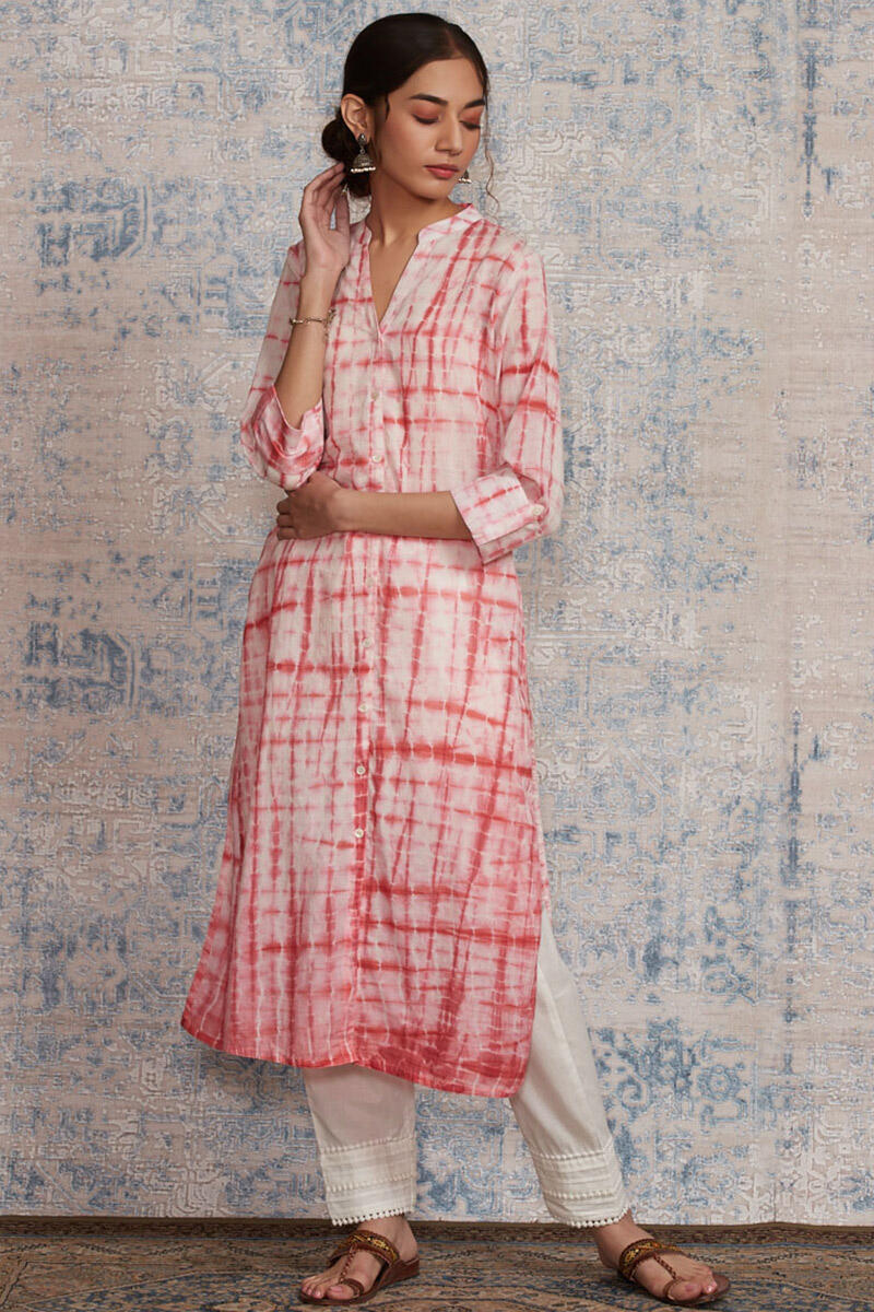 Pink Shibori Printed Straight Cotton Kurta