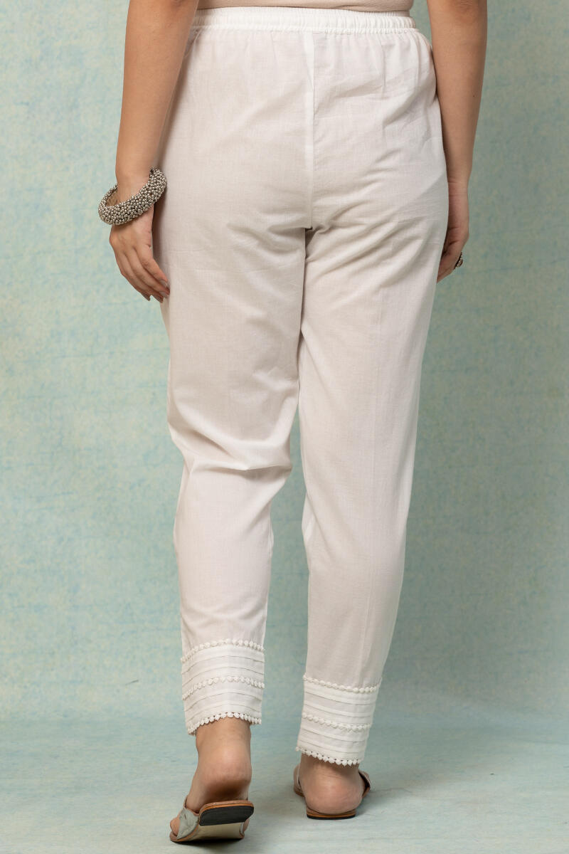 White Handcrafted Cotton Cigarette Pants