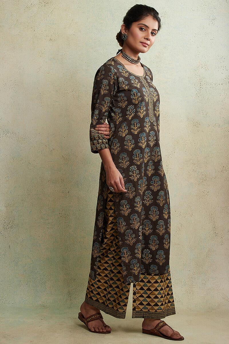 Ajrak Block Printed Straight Cotton Kurta