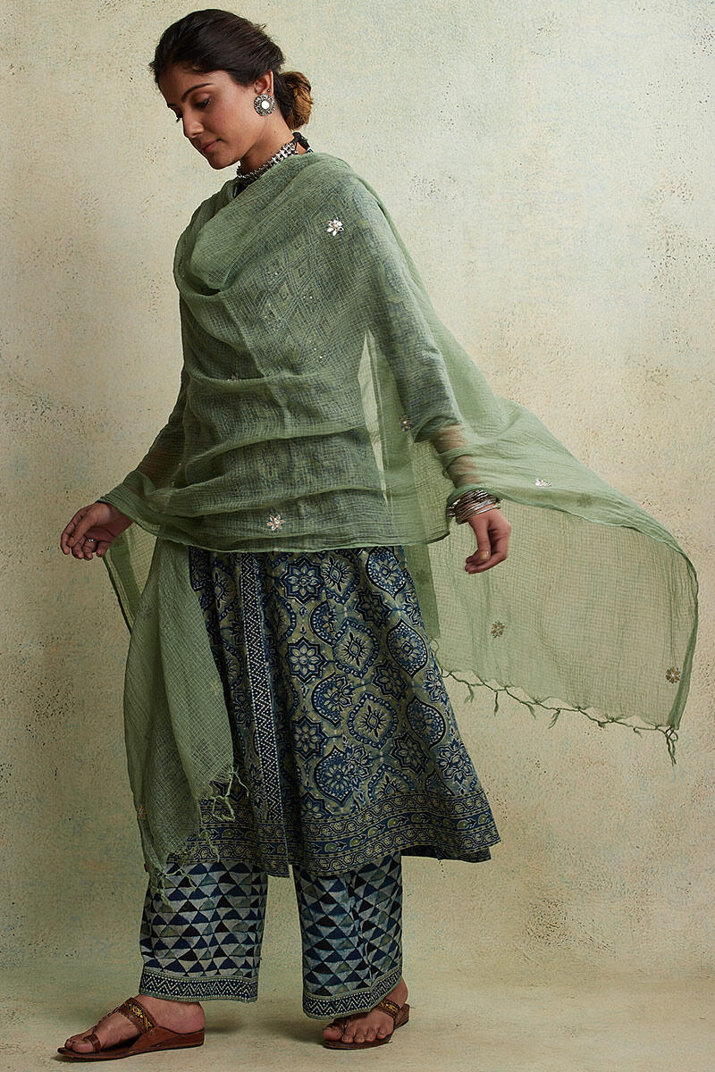 Ajrak Block Printed A-line Cotton Kurta